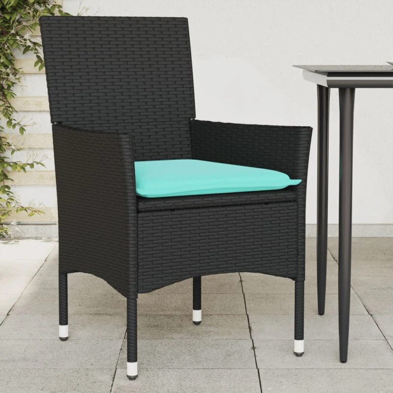 vidaXL Havestole med hynder 2 stk. polyrattan sort