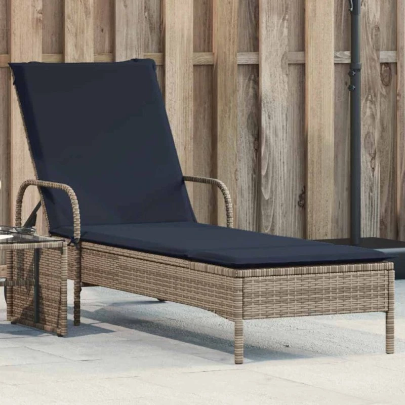 vidaXL liggestol med hjul og hynde i grå polyrattan