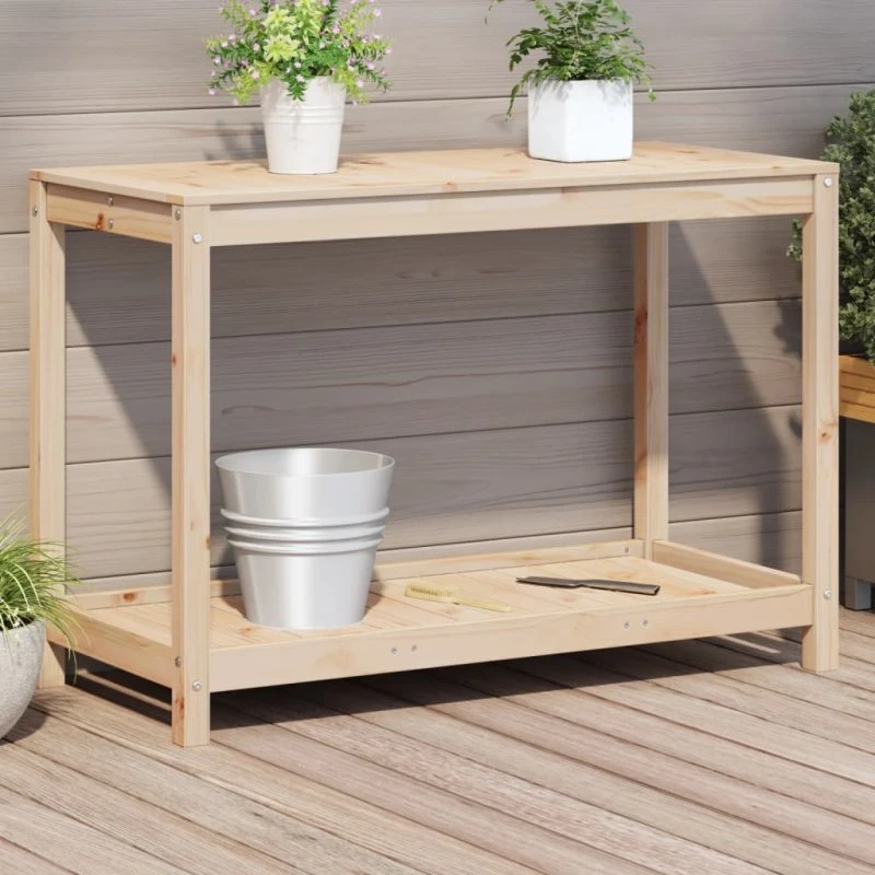 vidaXL Plantebord med hylde 108x50x75 cm i massivt fyrretræ