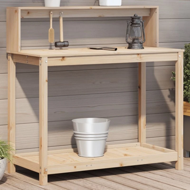 vidaXL Plantebord med hylder 108x50x109,5 cm, massivt fyrretræ