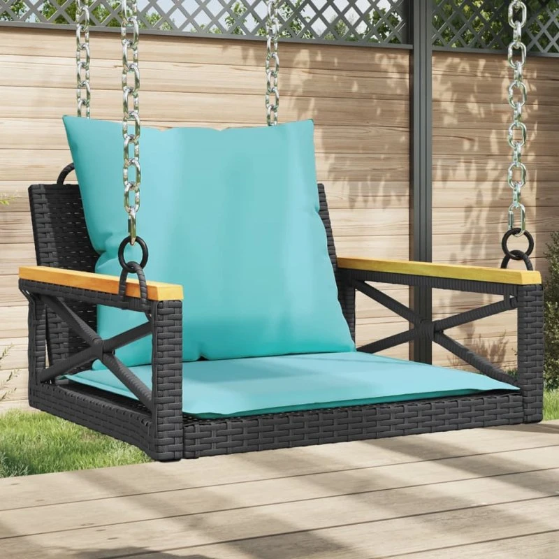 vidaXL gyngebænk med hynder 63x62x40 cm sort polyrattan
