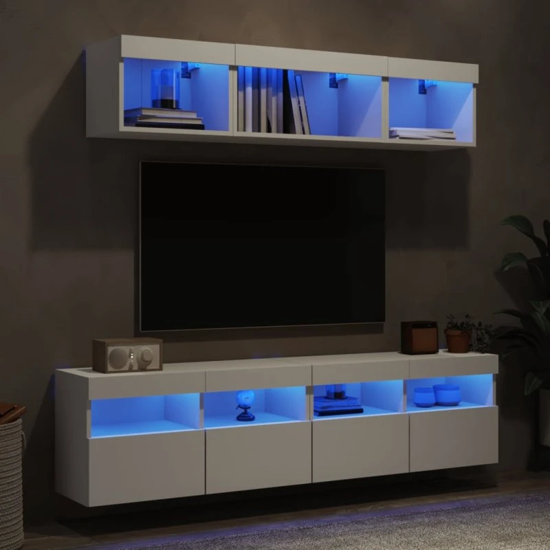 vidaXL Væg-TV-møbel 5 dele med RGB LED-lys, hvid