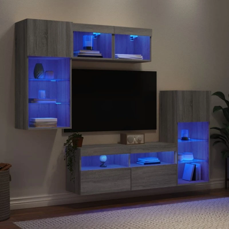 vidaXL tv-møbel til væg 5 dele grå sonoma med RGB LED