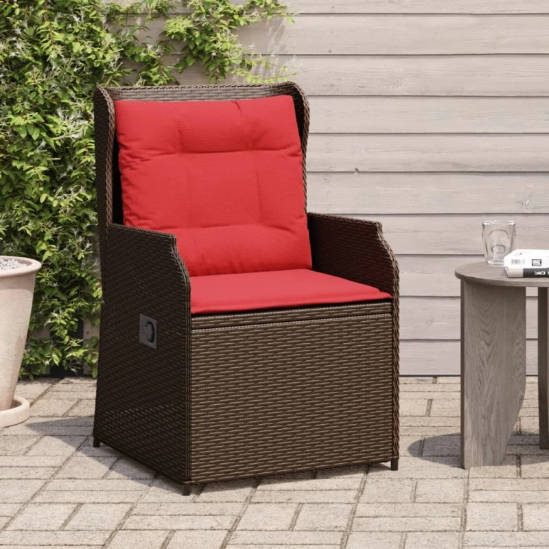 vidaXL Havestole med lænefunktion 2 stk. brun polyrattan med røde hynder