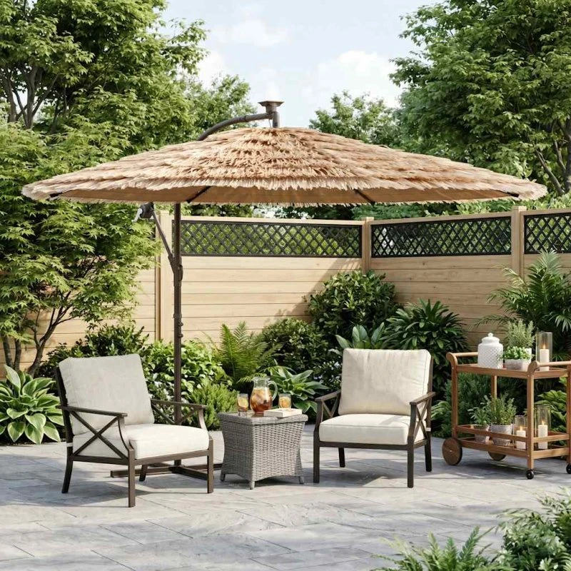 vidaXL Haveparasol med LED-lys, 246x246x230 cm, brun
