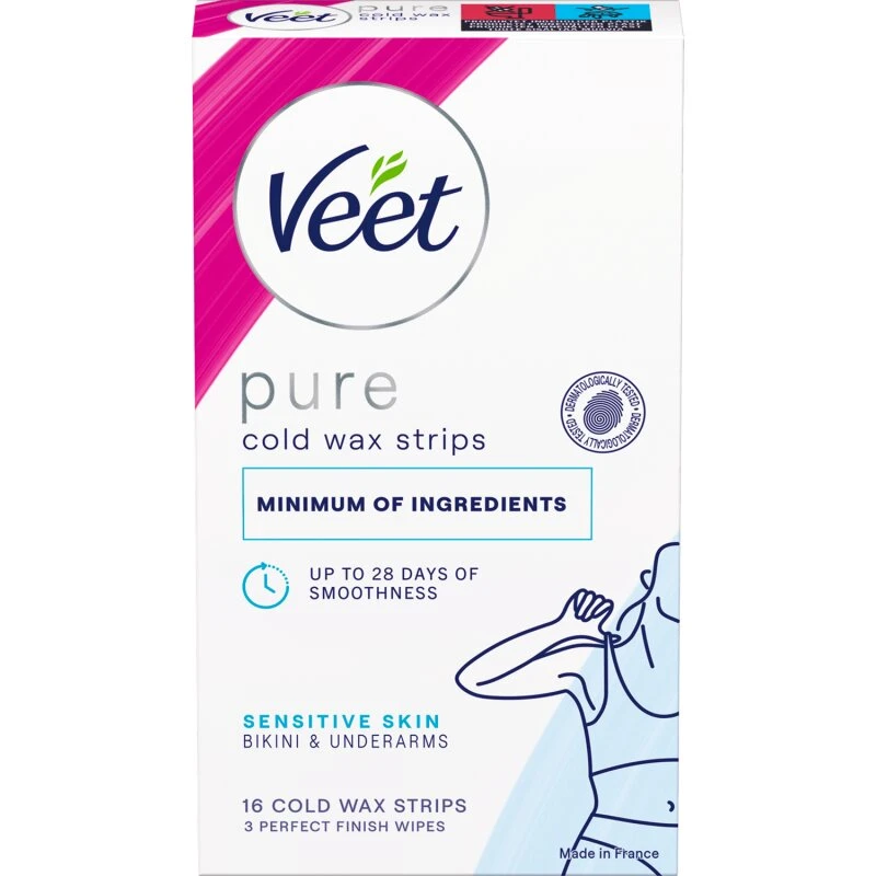 Veet Pure Cold Wax Strips Bikini & Armhuler Sensitive 16 stk