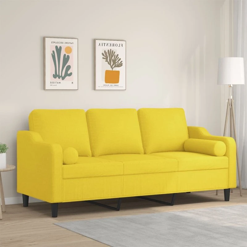 vidaXL 3-personers sofa lysegul 180 cm med pyntepuder