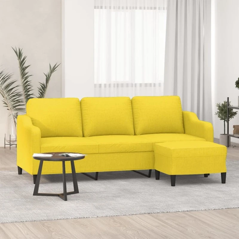 vidaXL 3-personers sofa med fodskammel lysegul 180 cm