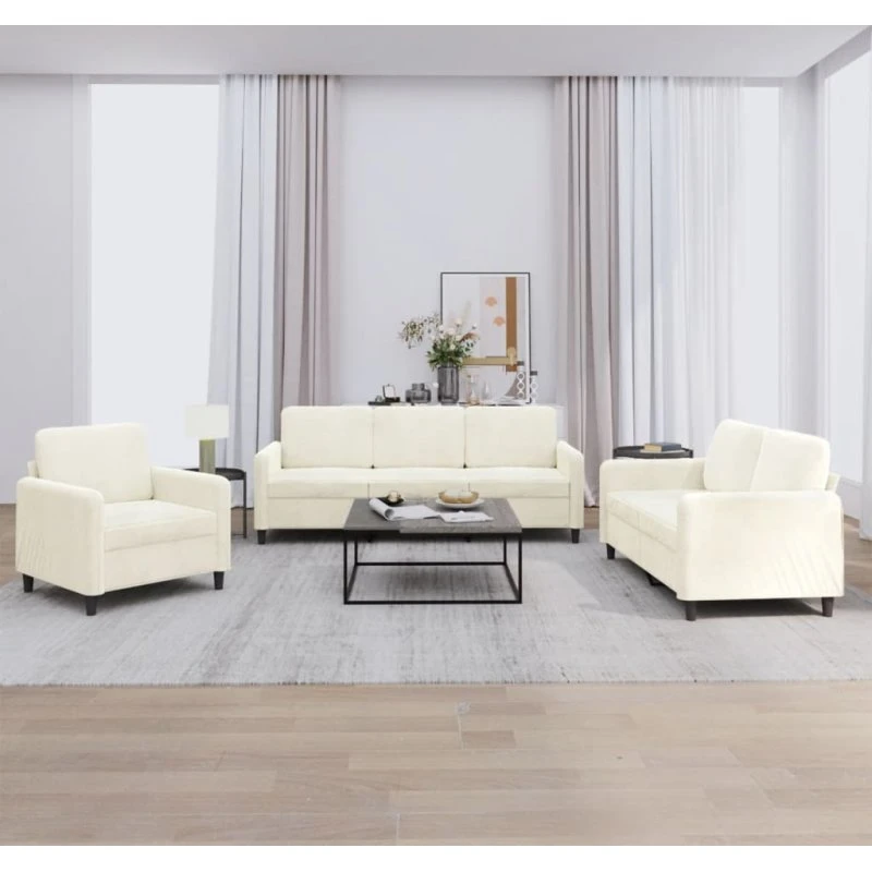 vidaXL 3-delet sofasæt i velour, cremefarvet