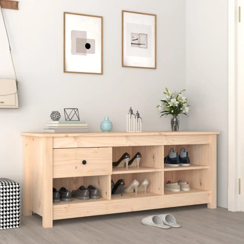 vidaXL Skoreol 110x38x45,5 cm i massivt fyrretræ, naturfarvet