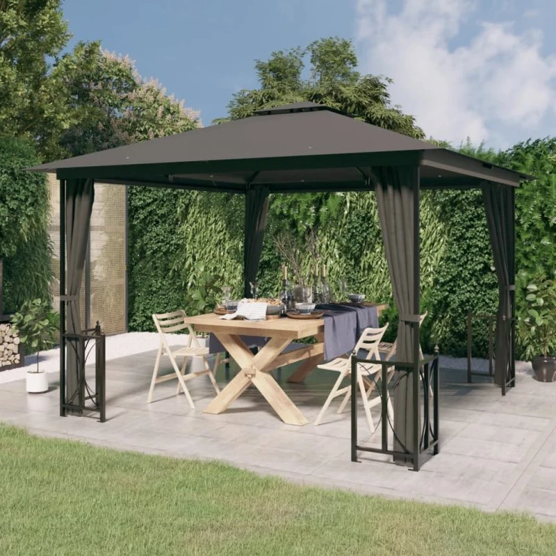 vidaXL pavillon 3x3 m antracitgrå med sidevægge og dobbelttag