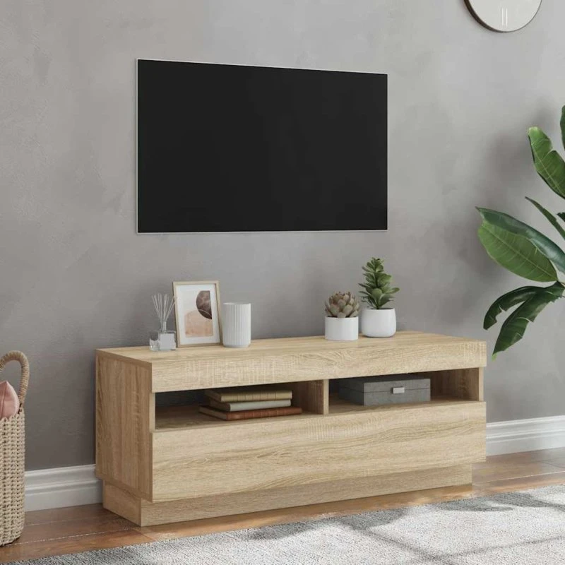 vidaXL Tv-bord med LED-lys 100x35x40 cm, Sonoma-eg