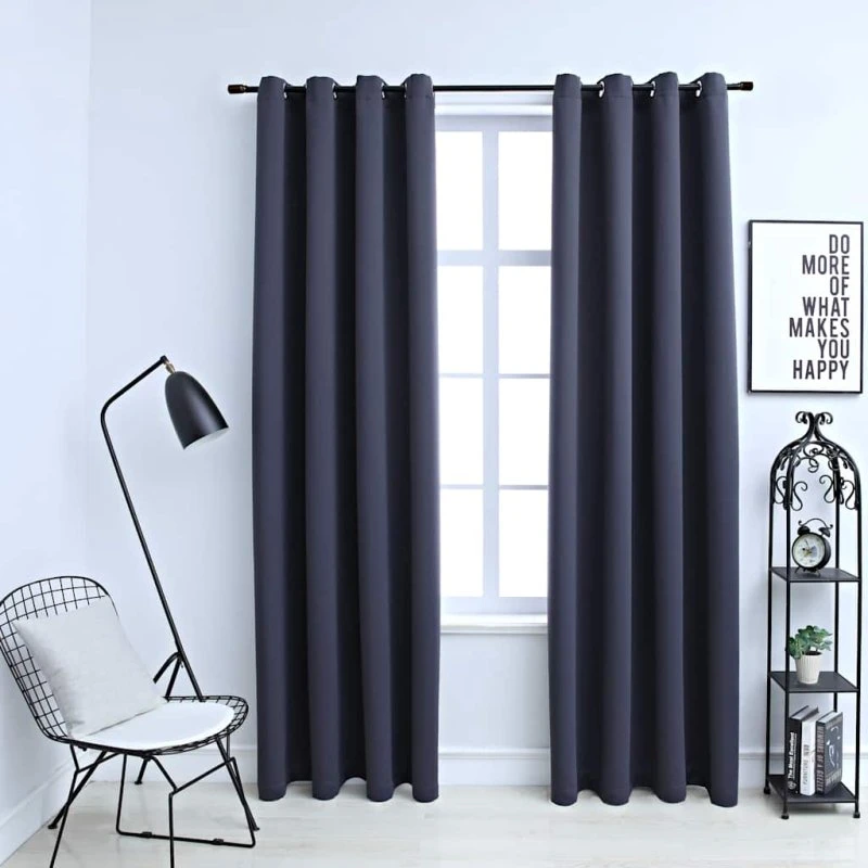 vidaXL Mørklægningsgardiner 2 stk. antracitgrå 140 x 225 cm med metalringe