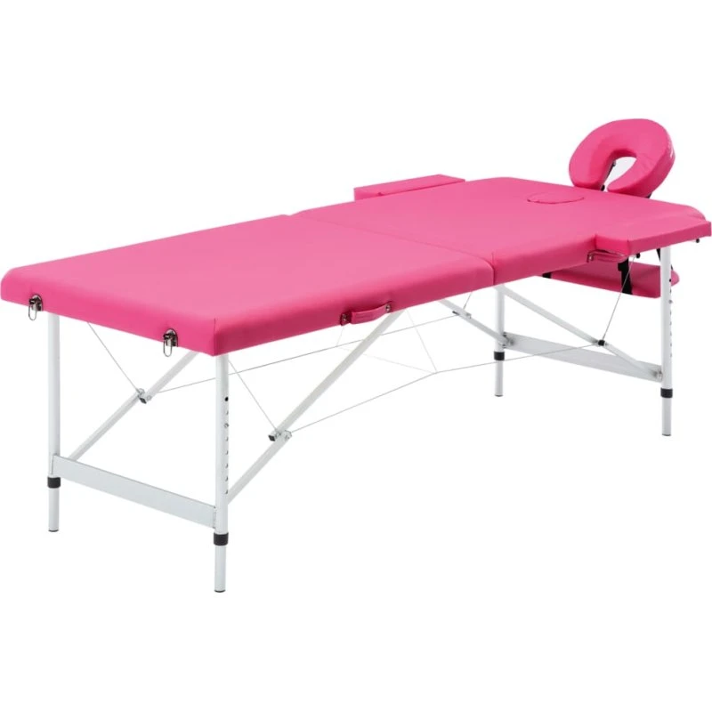 vidaXL sammenfoldeligt massagebord med aluminiumsstel, 2 zoner, lyserød