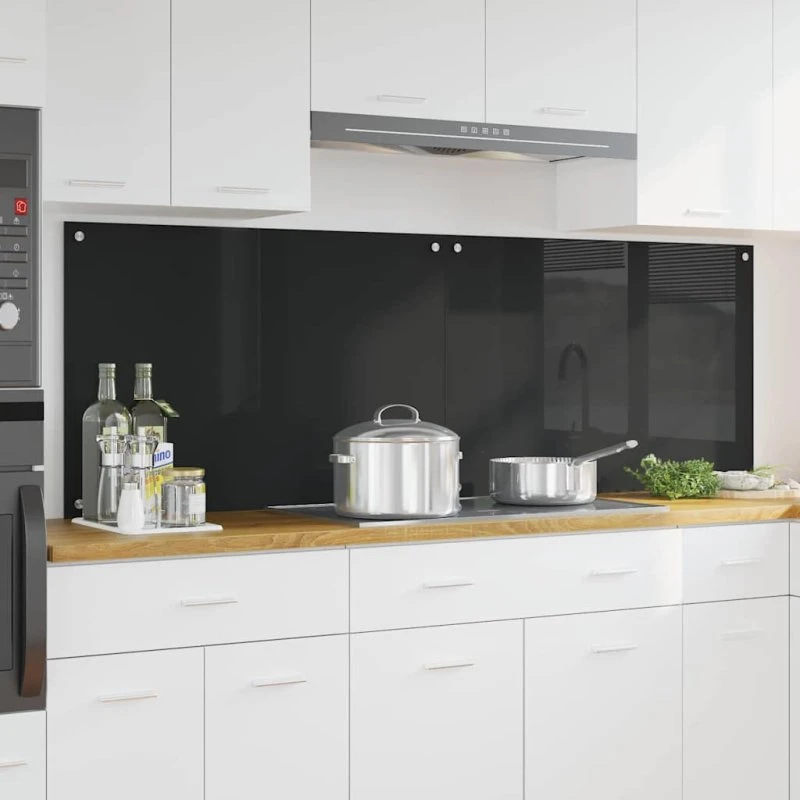 vidaXL Køkkenbacksplash 2 stk, sort, 90 x 60 cm hærdet glas