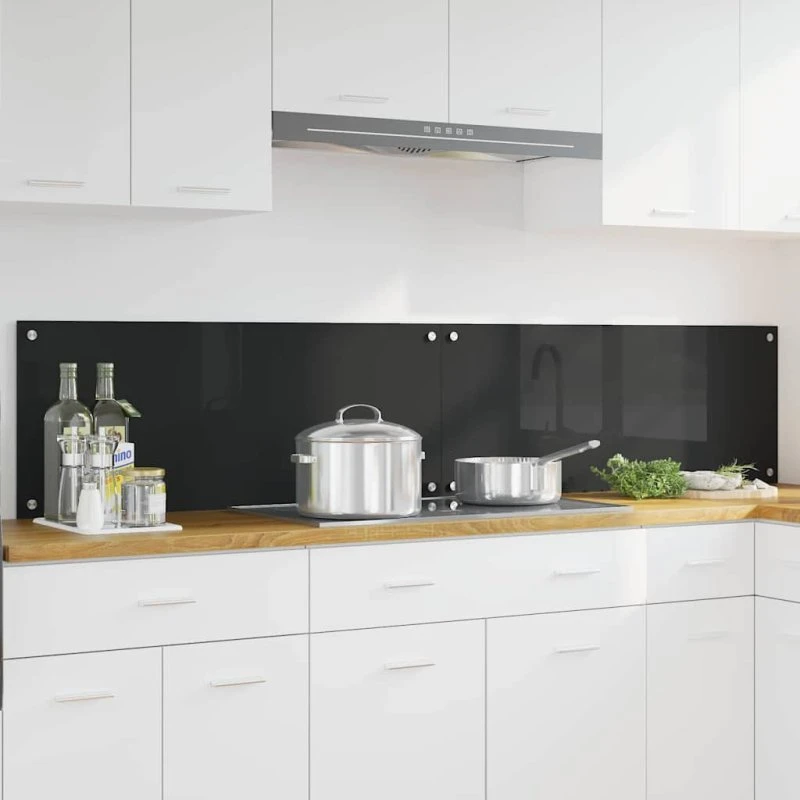 vidaXL Køkkenbacksplash 2 stk, sort, 100 x 40 cm, hærdet glas