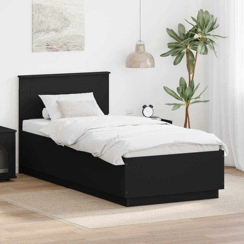 vidaXL Sengestel med hovedgærde, sort 90 x 190 cm, konstrueret træ