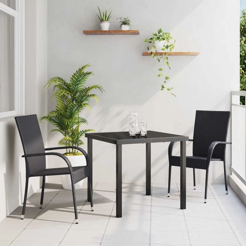 vidaXL Have Spisebordssæt 3 pcs Sort Pulverlakeret Stål
