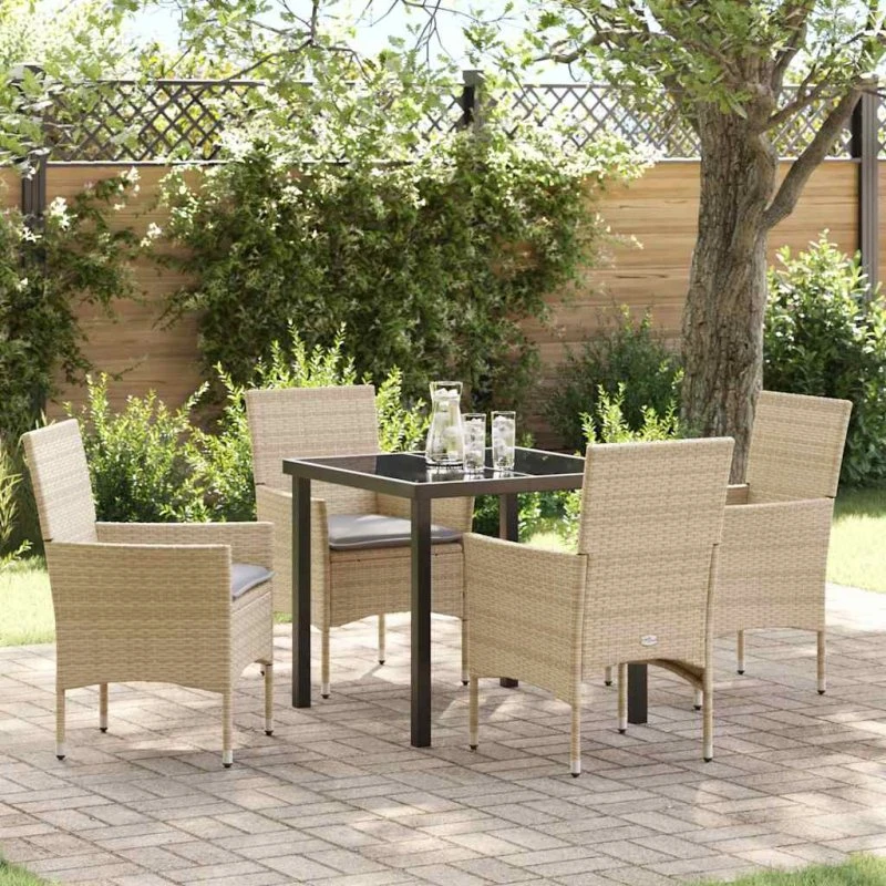 vidaXL Have Spisebordssæt 5 pcs Beige PolyRattan med Puder