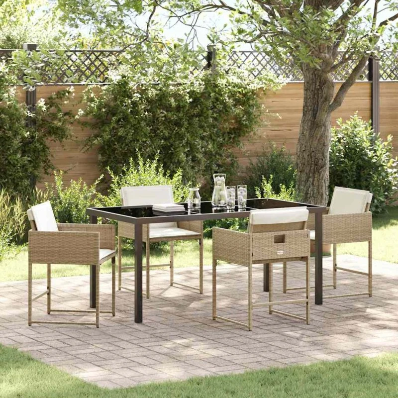 vidaXL Have Spisebordssæt 5 pcs Beige Poly Rattan