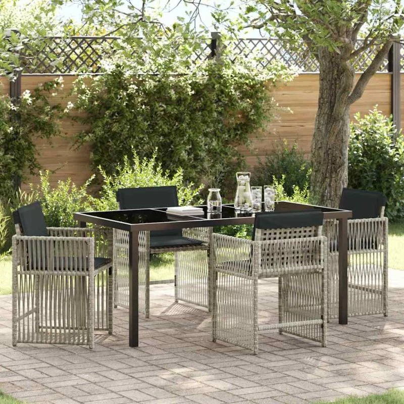 vidaXL Have Spisebordssæt 5 pcs Lysegrå Poly rattan
