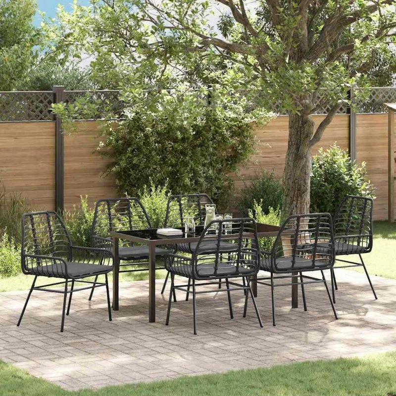 vidaXL Have Spisebordssæt 7 dels Sort PolyRattan