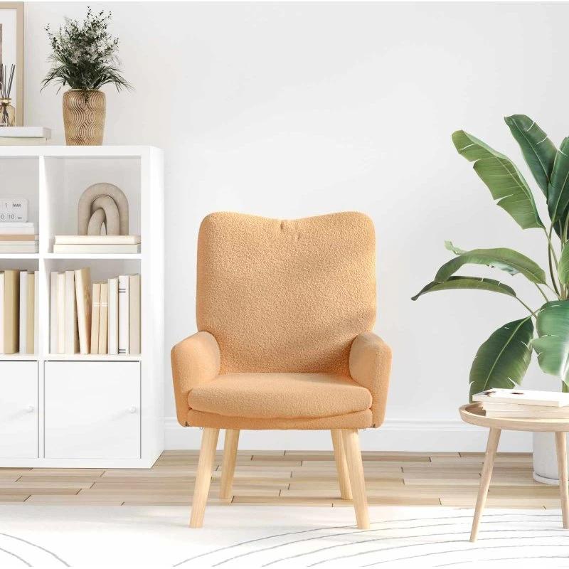 vidaXL Lænestol Beige 63x67x94 cm Fårefleece & Krydsfiner