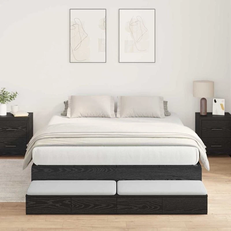 vidaXL Seng med opbevaring, sort eg 160×200 cm, konstrueret træ
