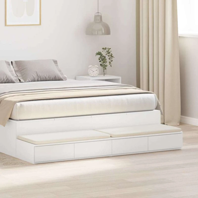 vidaXL Hvid Sengeskuffer 135 x 36,5 x 16,5 cm, 4 Skuffer, Træ