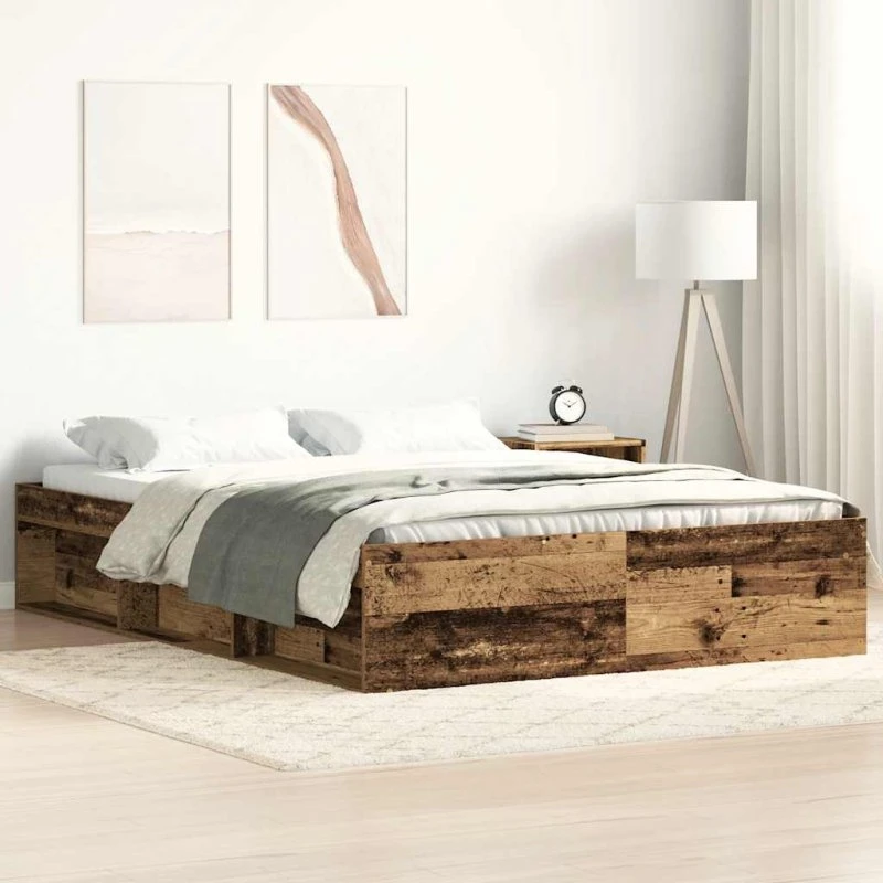 vidaXL Sengestel 140x200 cm i konstrueret træ, antikt træ