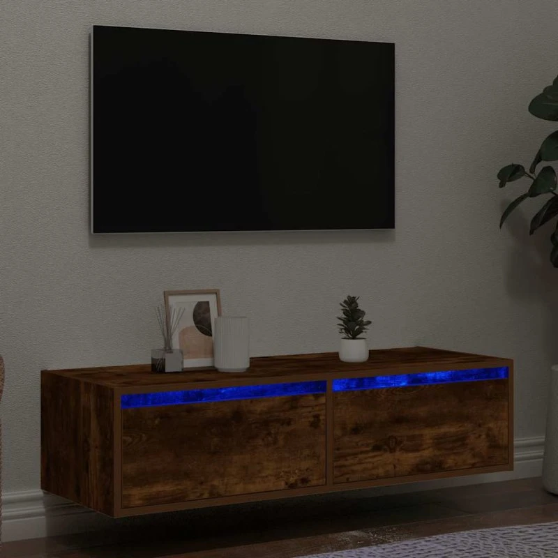 vidaXL tv-bord med LED-lys 100x35,5x25 cm røget egetræ
