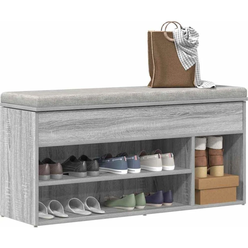 vidaXL Skobænk 102x30,5x45 cm Grå Sonoma-Eg Konstrueret Træ