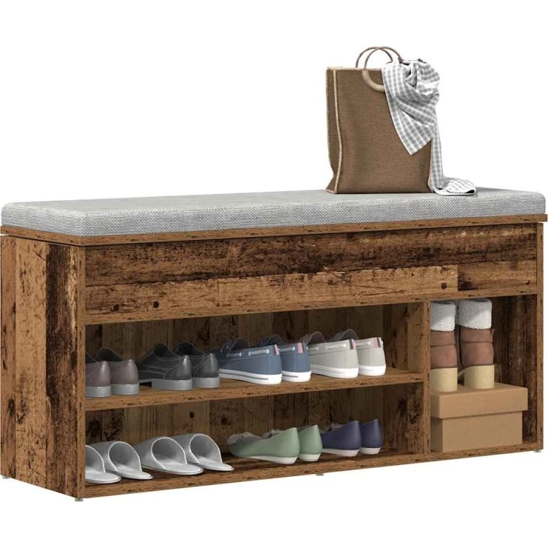 vidaXL Skobænk 102x30,5x45 cm Konstrueret Træ Antikt Træ
