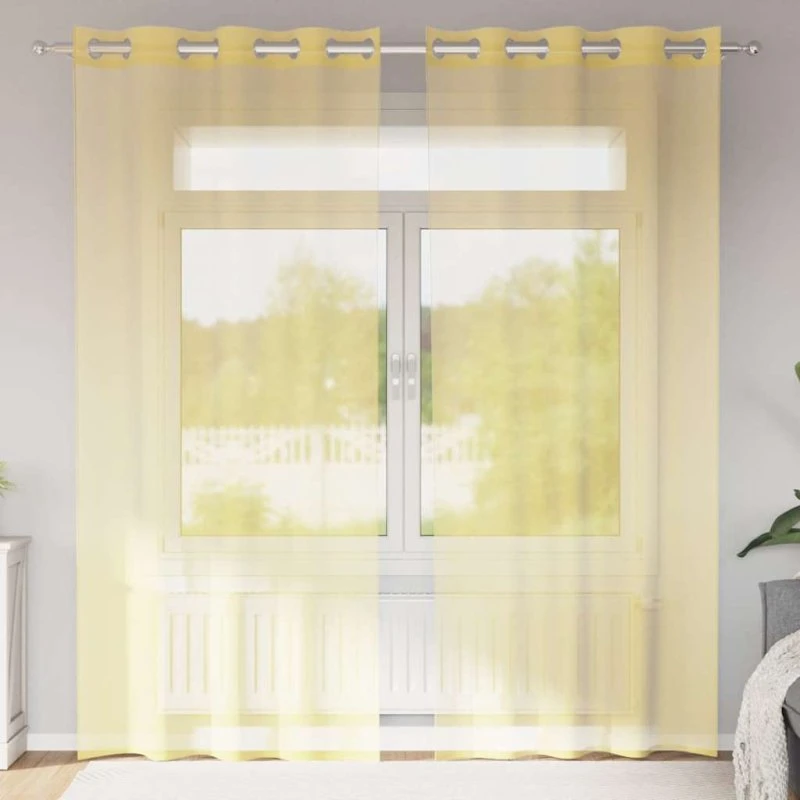 vidaXL Voile-gardiner med øskner, 2 stk., gul, 140 × 245 cm