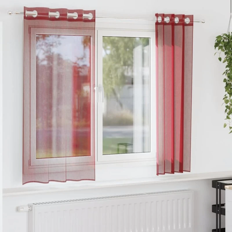 vidaXL Voile-gardiner med øskner, 2 stk., vinrød, 140 x 175 cm