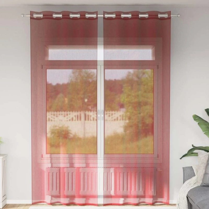 vidaXL Voile-gardiner med øskner, 2 stk., vinrød, 140 × 260 cm