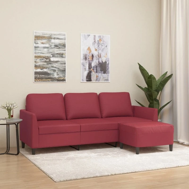 vidaXL 3-personers sofa med fodskammel 180 cm vinrød kunstlæder