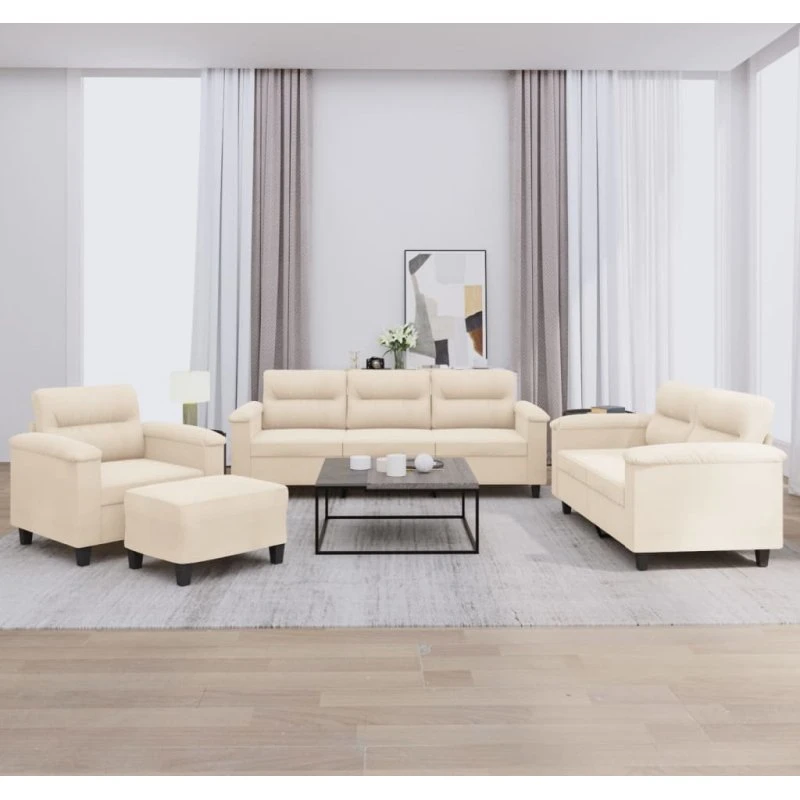 vidaXL sofasæt 4 dele med hynder mikrofiberstof beige