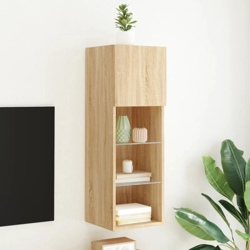 vidaXL tv-bord med LED-lys 30,5x30x90 cm, sonoma-eg
