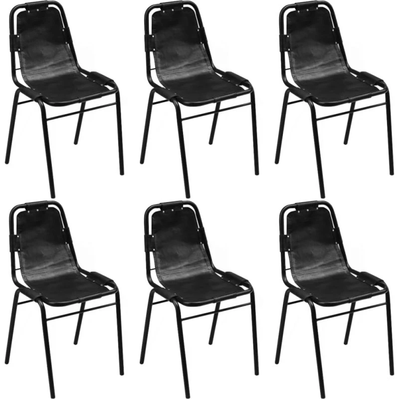 vidaXL 6 stk. spisebordsstole i ægte læder, sort, industrielt design