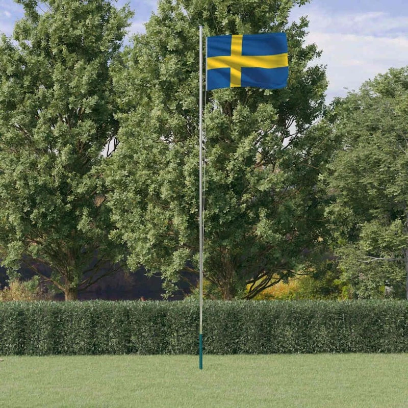 vidaXL Sverige flag med 6,08 m teleskopisk aluminium flagstang