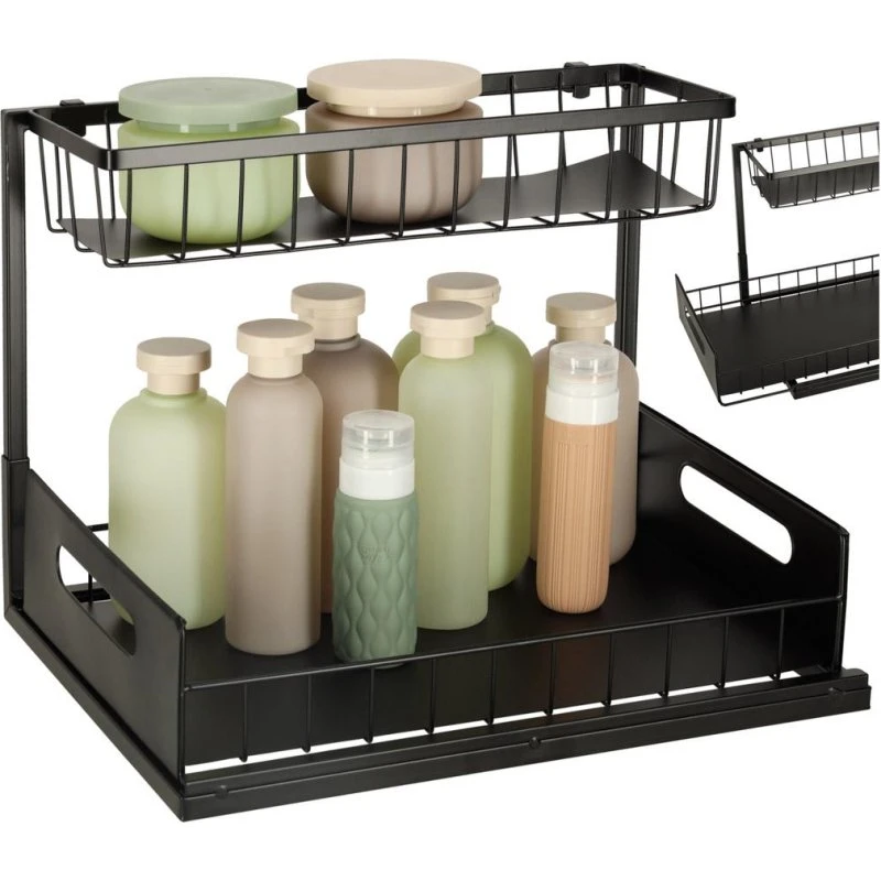 Køkkenorganizer til underskab – 2 etager, metal, sort (36 × 27 × 38 cm)