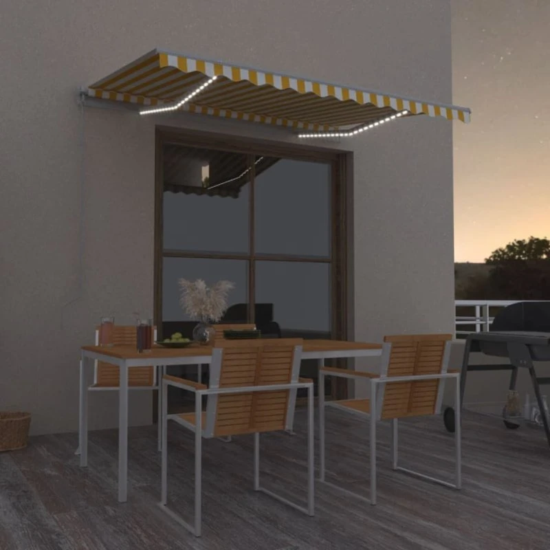 vidaXL Markise 350x250 cm med LED, manuel, gul/hvid