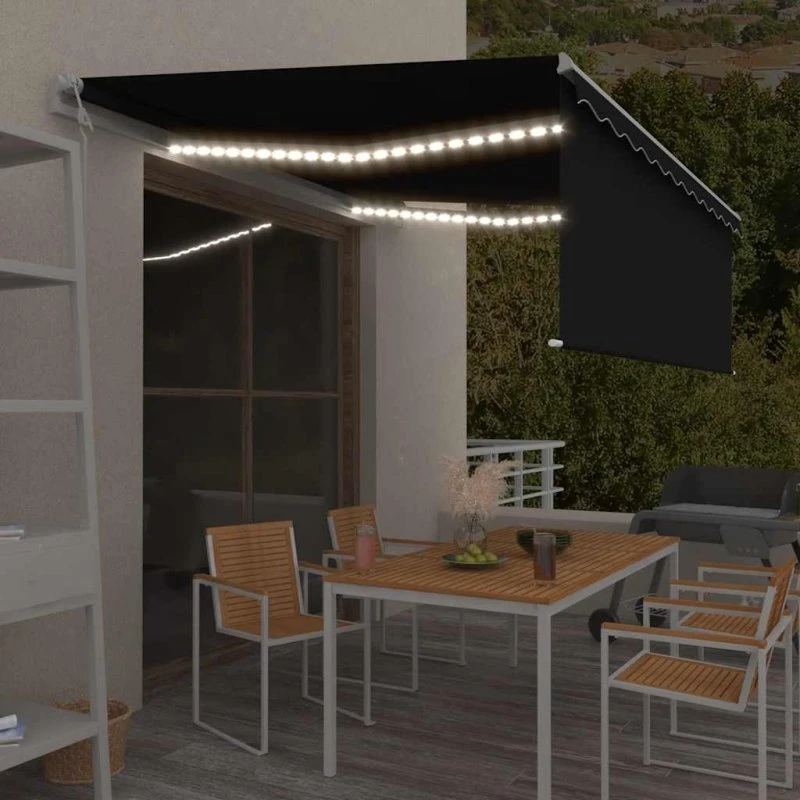 vidaXL Automatisk Markise 4,5x3 m med Gardin, LED og Vindsensor - Antracitgrå