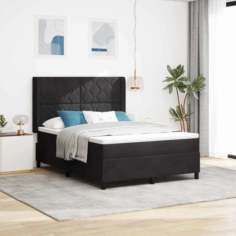 vidaXL Box Spring Seng med LED-lys, Sort 140 x 200 cm, Fløjl