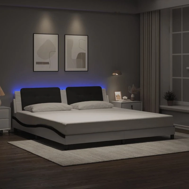 vidaXL Zadar Sengeramme med LED 200x200 cm hvid/sort
