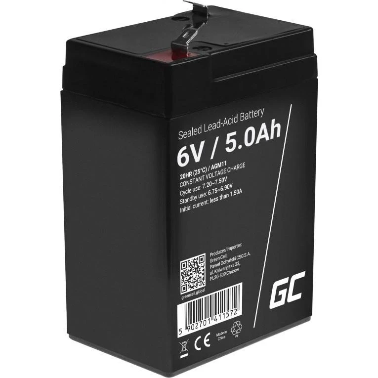 Green Cell AGM11 6 V 5 Ah SLA-batteri (sort)