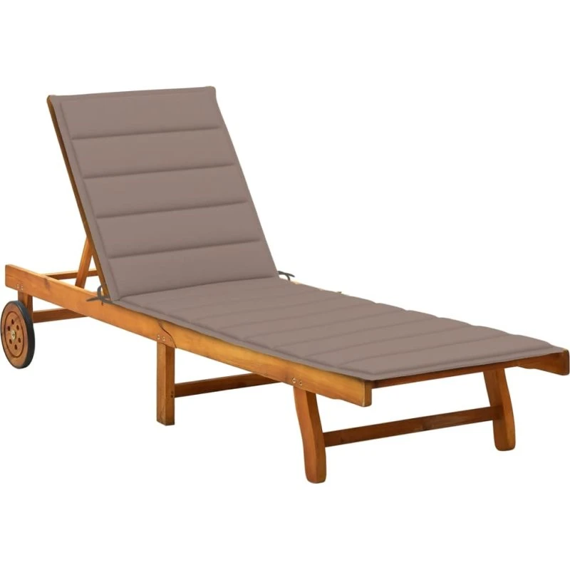 vidaXL Liggestol i Akacietræ med Gråbrun Hynde og Hjul – 200 x 63 x 85 cm