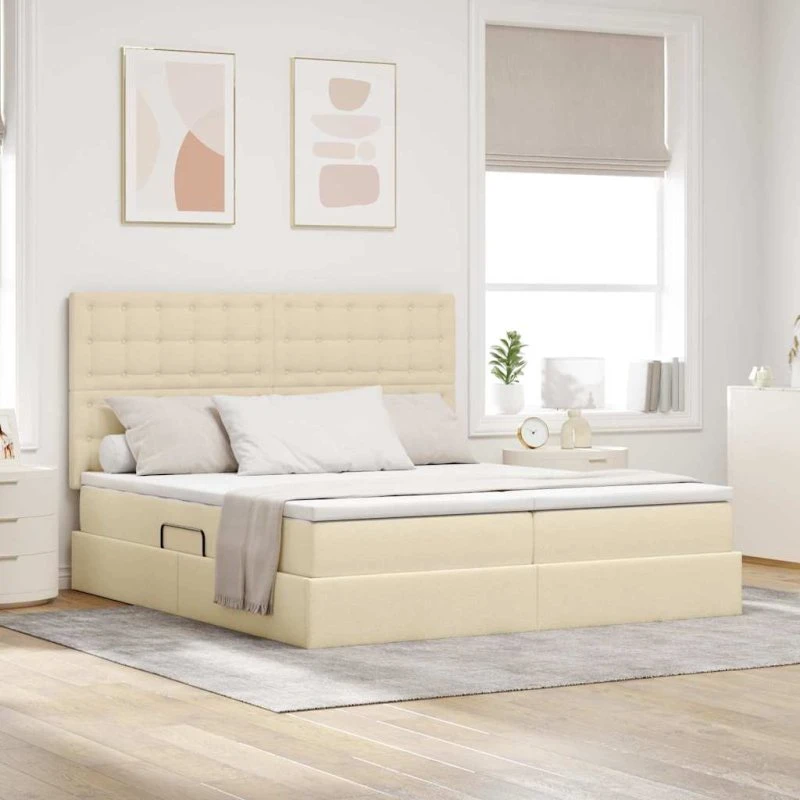 vidaXL LED opbevaringsseng creme 180 x 200 cm med madras