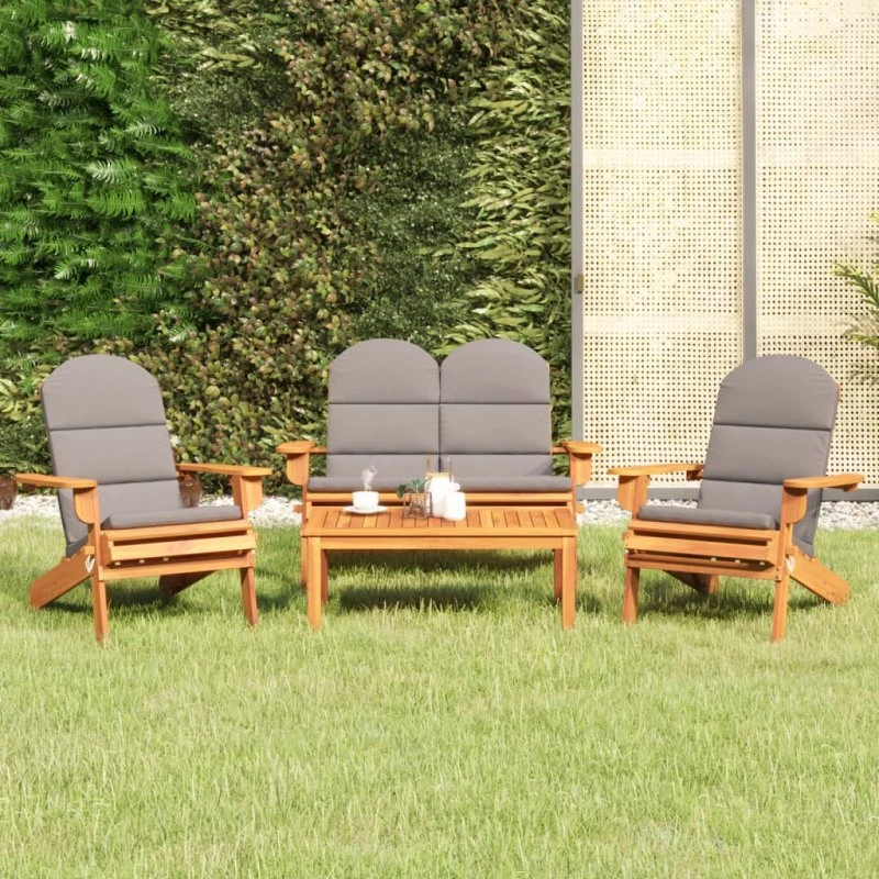 vidaXL Adirondack-loungesæt 4 dele massivt akacietræ med mørkegrå hynder